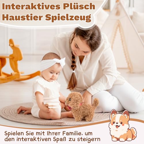 Vibbang Hund Spielzeug Kinder Hund der Läuft und Bellt Kuscheltier, Roboter-Welpe, Haustier-Plüschtier, Hunde-Roboter-Welpe, Spielzeughunde, interaktives Plüsch Geschenk Junge Mädchen
