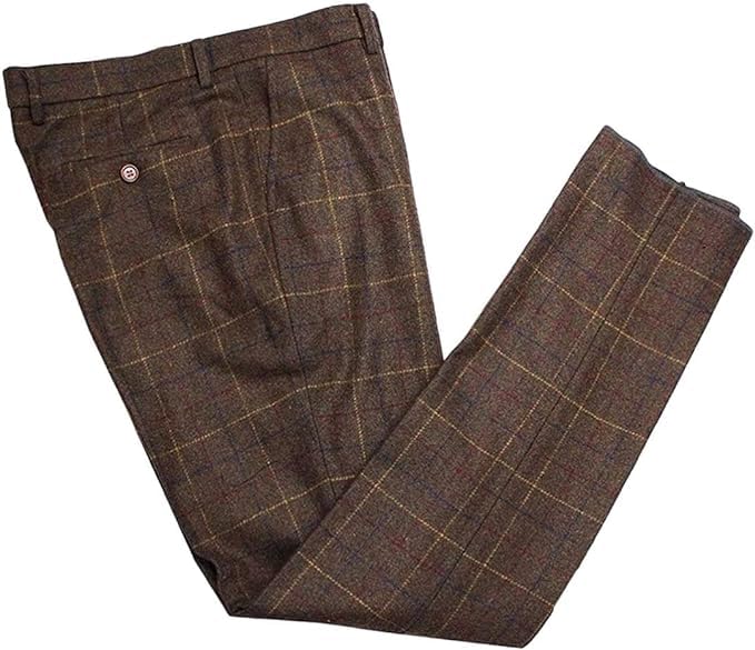 New Men's Premiun Tweed Blend Flat Front Check Dress Pants Fashion Man Trousers