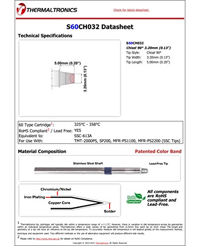 Image of Thermaltronics S60CH032 Chisel 90deg 3.20mm (0.13in) interchangeable for Metcal SSC-613A