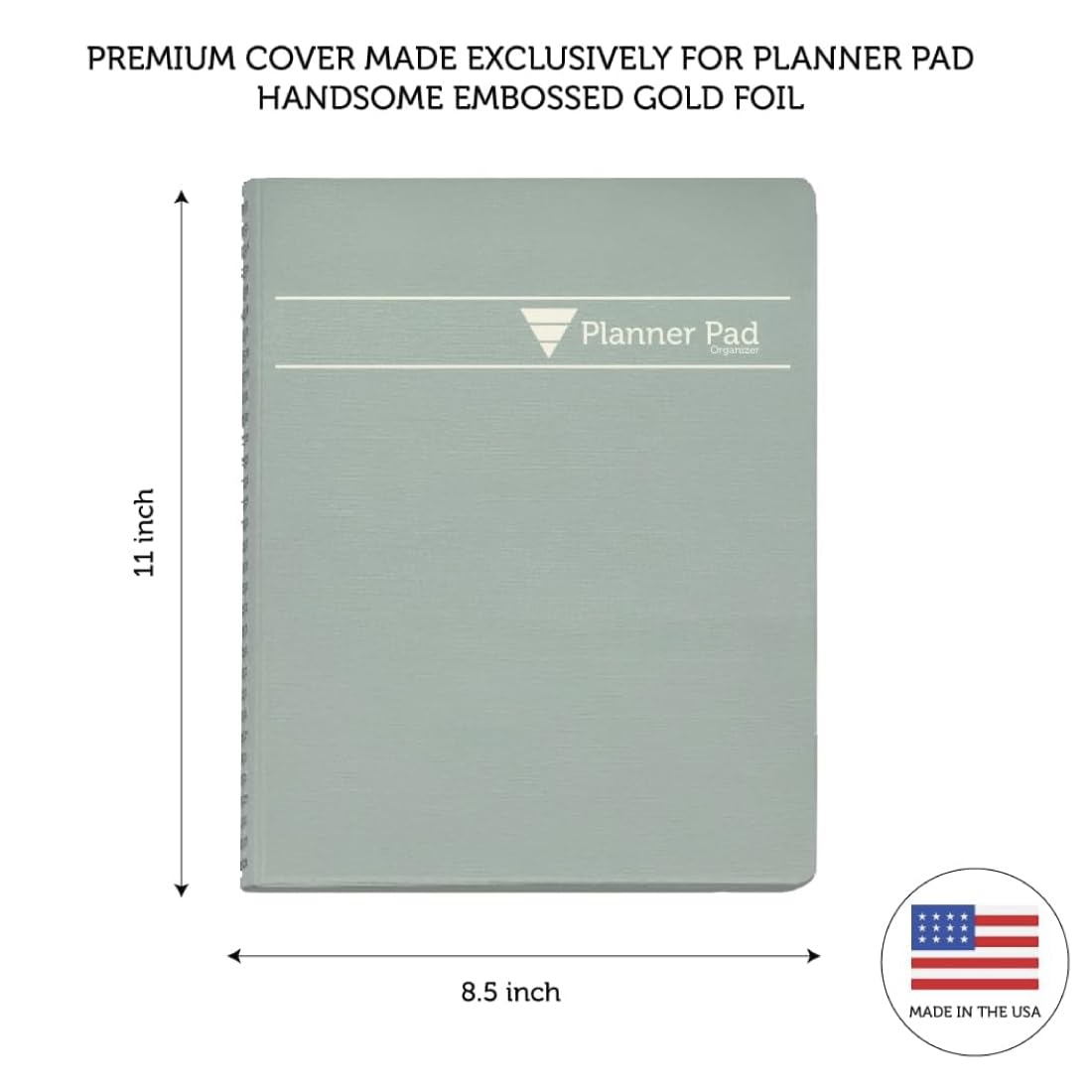 Planner Pad Organizador de tamaño grande de embudo de 3 niveles con espiral para 12 meses, julio de 2026 a junio de 2027/año académico, cubierta gris verdoso/tinta verde suave, 8 1/2 x 11 pulgadas