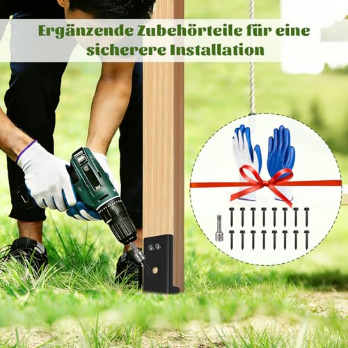 Yikkhy 4er-Pack Bodenanker Schaukel, L-Form Feuerverzinkt Einschlaghülse mit Schrauben und Handschuhen, Erdanker für Schaukel Holzpfosten Klettergerüst Spielhaus Trampolin