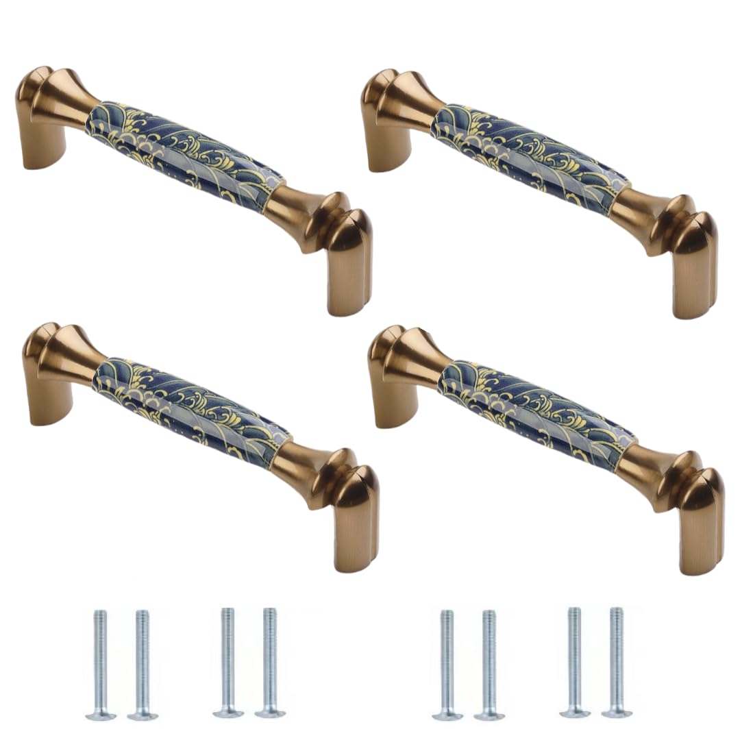 LQZAXSRDR Ceramic Cupboard Drawer Handle Knobs, Ceramic Zinc Alloy Door Knobs Cabinet Drawer Handles 4 pcs(105 * 19 * 26mm)