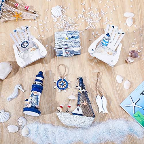 7 Pieces Wooden Box Wooden Lighthouse Mini Sailboat Anchor Wooden Fish Hanging Starfish Model Christmas Tree Ornament Decoration Aquarium Decor Landscape Tank Ornament Office Mini Garden Landscape #TOP6