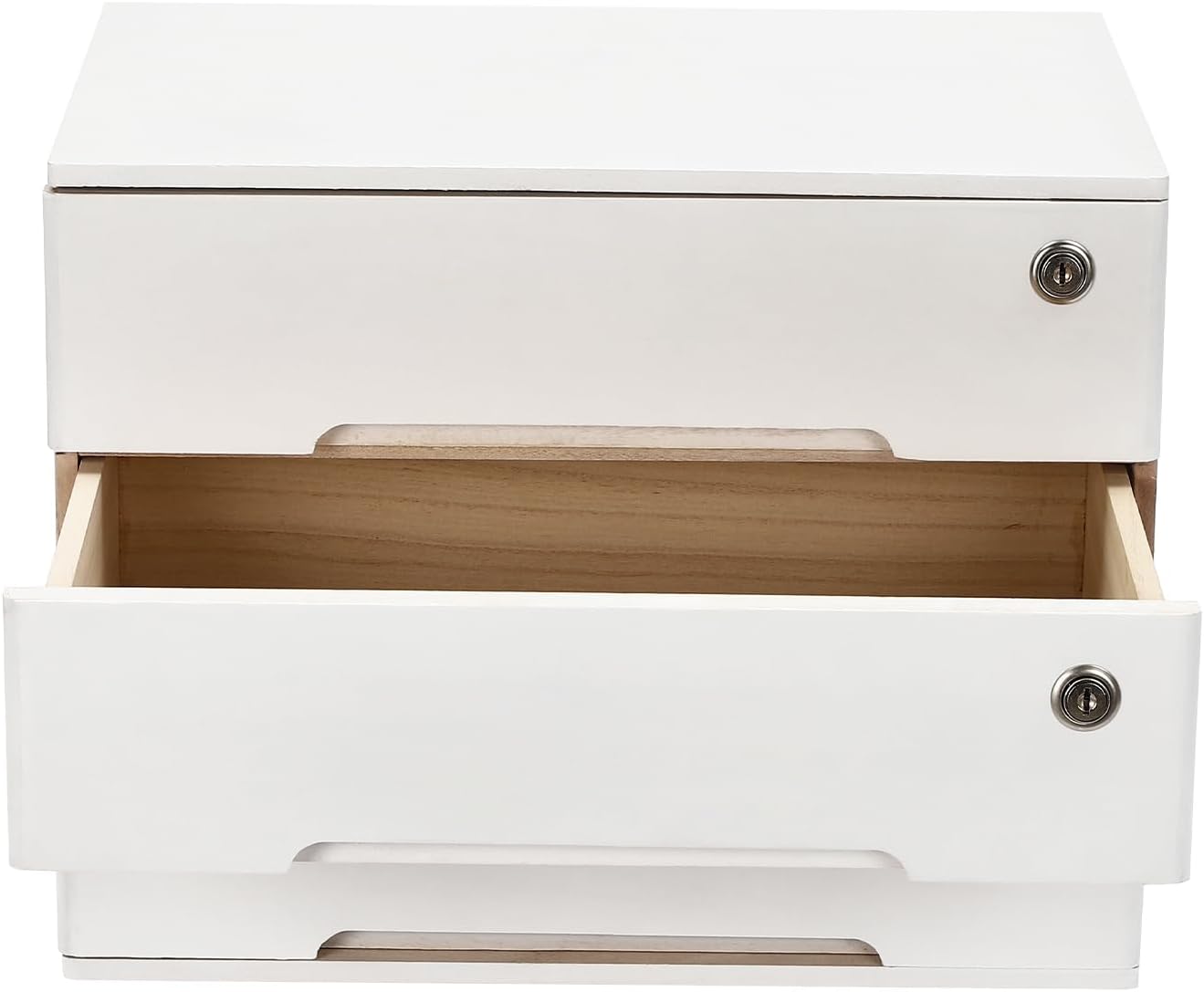 Wooden Desktop Storage Box, with 3 Lockable Drawers, Keepsake Box, Office Supplies A4/Receipt File Organizer, Flat File Cabinet to store documents, notebooks, or other small objects