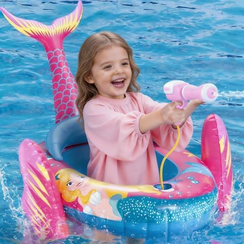ASDGZD Kids Pool Floats with Water Gun, Mermaid Toddler Inflatable Pool Toys for Kids Age 3-8 Years Old, Summer Outdoor Water, Beach, Swimming Pool Toys Gift for Girls — view 5