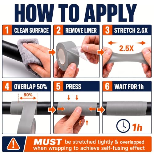 Image of Self-Fusing Silicone Tape Waterproof for Outdoor Use1 x 10' 4-Pack | Gray Plumbers Tape, Pipe Leak Repair & Wrap, Conduit Sealing, High Temp Electrical Tape Insulating, Coax And Tool Fixation
