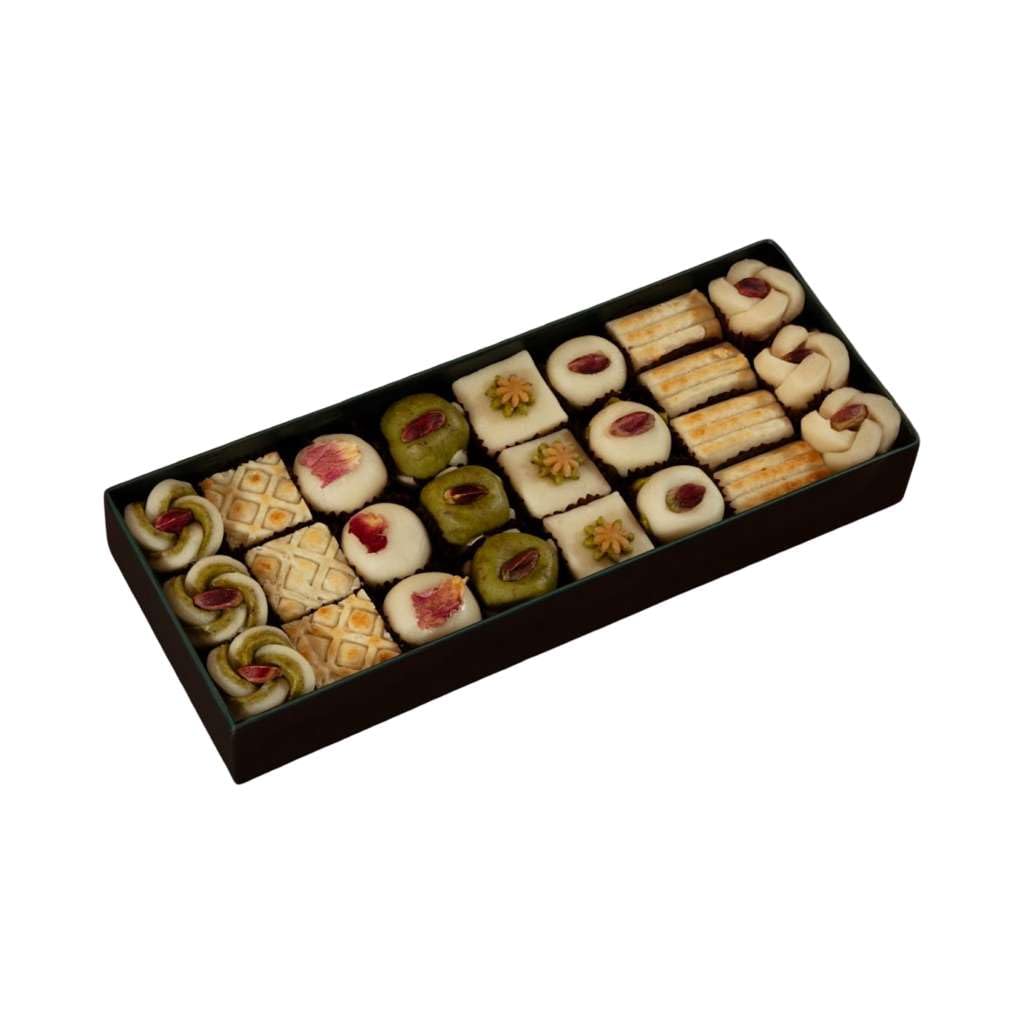 OMNIYA Delicacy Marzipan Lozina Box (1 LB, 25 Pieces) – Premium Mediterranean Marzipan Sweets with Pistachio & Rose – Gourmet Gift Box for Eid,