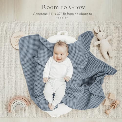 Image of Konssy Waffle Baby Blanket for Boys & Girls, Soft Newborn Swaddle Blanket | Waffle Knit, Cozy Crib Blanket Neutral for Nursery, Stroller & Toddler Bed, Machine Washable, 41 inch x 37 inch(Blue)