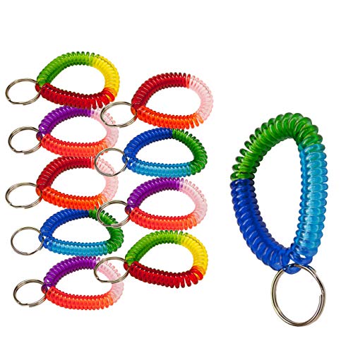 Image of Lucky Line 2 inch Spiral Wrist Coil with Steel Key Ring, Multi-Color Flexible Wrist Band Key Chain Bracelet, Stretches to 12 inch, 25 PK, Assorted Colors (41077)