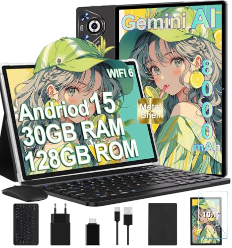 Tablet Android 15, 30GB RAM 128GB ROM(TF 2TB Espandibile), 10