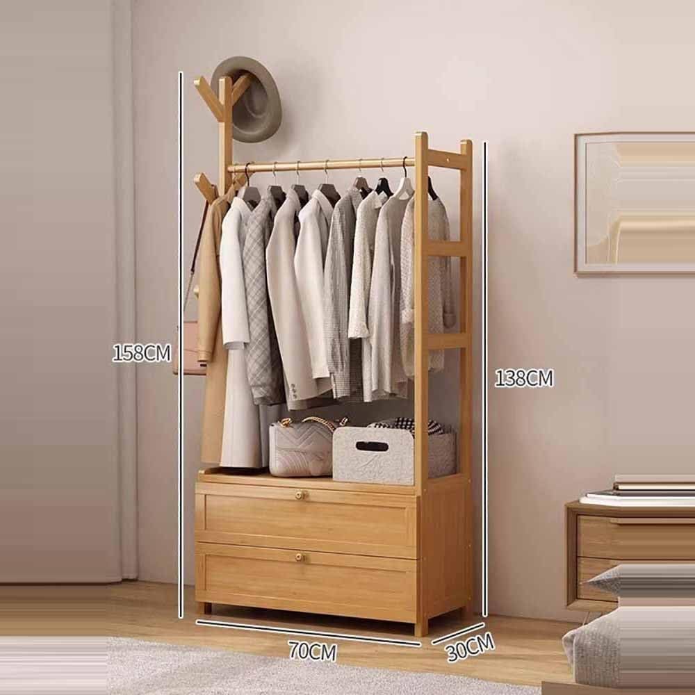 Industrieller Garderobenständer aus Holz mit Schuhaufbewahrung, Regalen und Haken, maximale Traglast 100 kg, stilvoller Eingangsbereich, Flur und Schlafzimmer (Größe: 70 cm, Farbe: Holz)