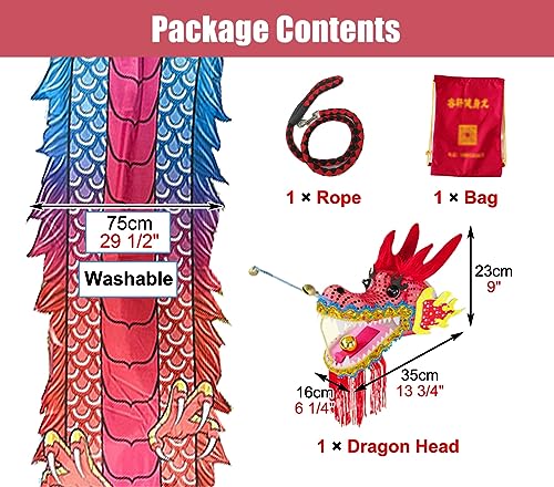 Dragon Poi Streamer - 3D Seidenband Tanzzubehör mit Drachenkopf, waschbar und tragbar für Kinder, Erwachsene und Senioren, perfekt für Outdoor-Spaß, Partys, Übungen und Festivals
