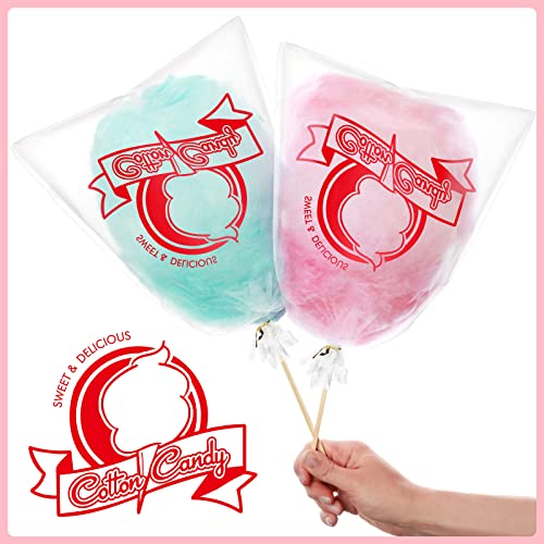 Image of Geyee 500 Pcs Cotton Candy Bags with Ties Cotton Candy with Print Clear Large Carnival for Party and Kitchen, 11.8 x 17.7 Inch