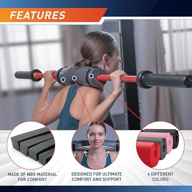 MARCY Barbell Pad, Strength Training Equipment Attachments, Great for Weightlifting, Lunges and Hip Thrusts, Comfortable Foam Sponge Pad Provides Cushion to Neck & Shoulders, Multi-Color Options