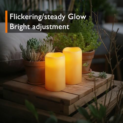 Image of Homemory 3 inchx5 inch Flameless Candles, Outdoor Waterproof, Battery Operated LED Pillar Candles with Remote Control and Timer, Plastic, Long Lasting