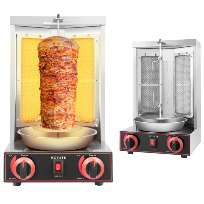 Dönergrill, Vertikalgrill Edelstahl, Gyrosgrill Rotissiere, Hähnchengrill, 360° Tischgrill für LPG, Drehgrill für Familienfeiern, Grillpartys, Camping im Freien (3000W, Max.12kg)
