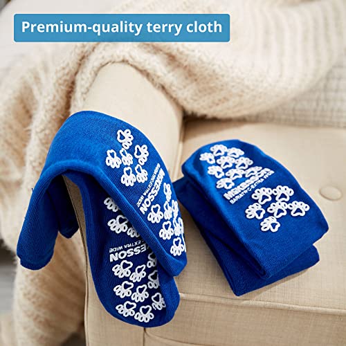 McKesson Slipper Socks, Non-Slip Grip Socks, Royal Blue, Bariatric, Adult Shoe 12+, Extra Wide, 3 Pair2