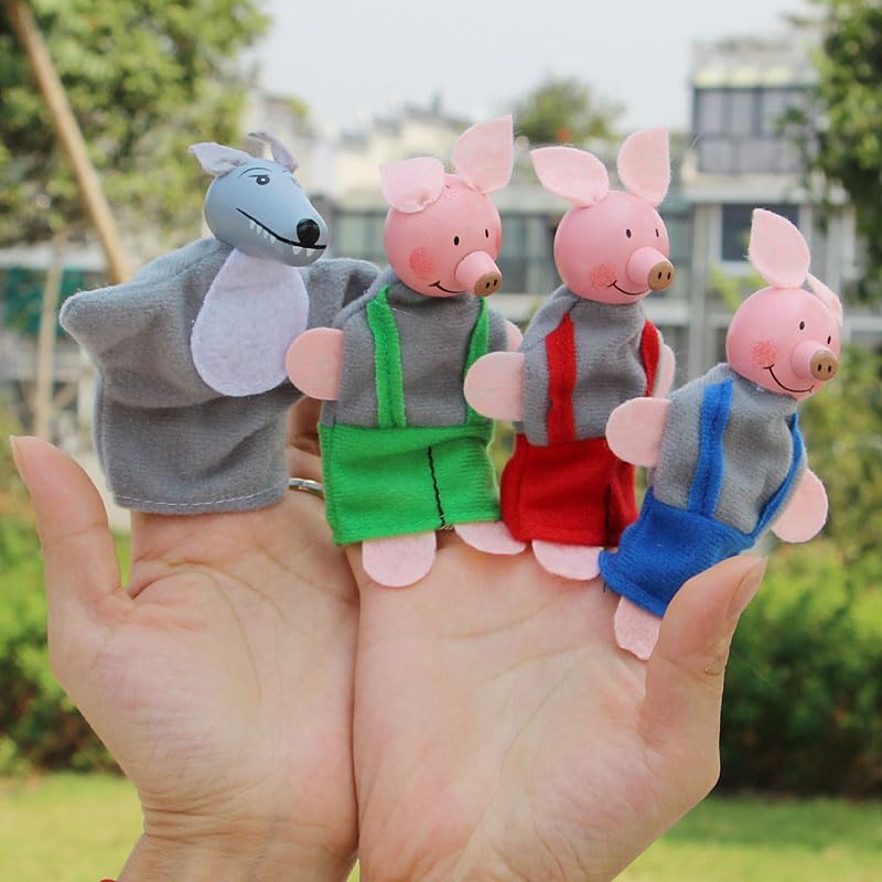 Miniatura 2 de 3 pequeños cerdos y marionetas de dedo de lobo, juguete para contar historias para niños pequeños, disfraz de marioneta de tres cerdos pequeños para