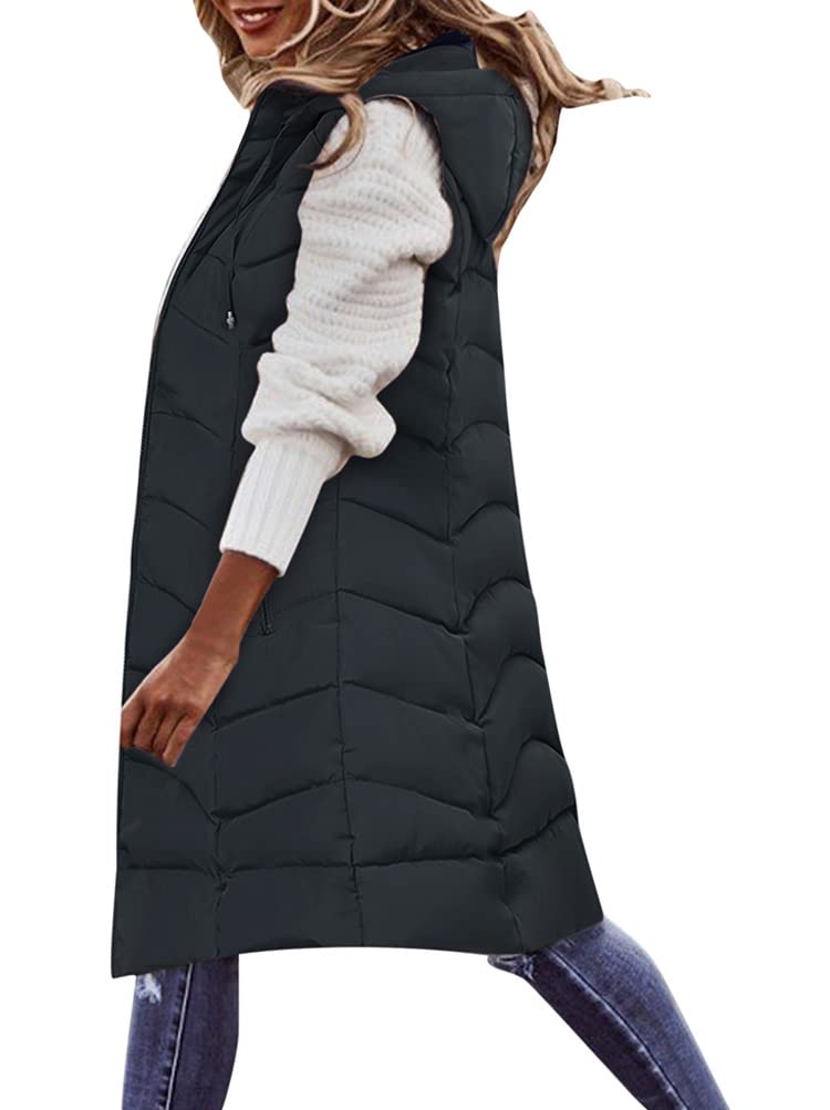 Gilet Polaire Femme Sans Manches - Hiver Chaud - Matelassé Doux - Col V - Boutons - Couleur Unie - Décontracté