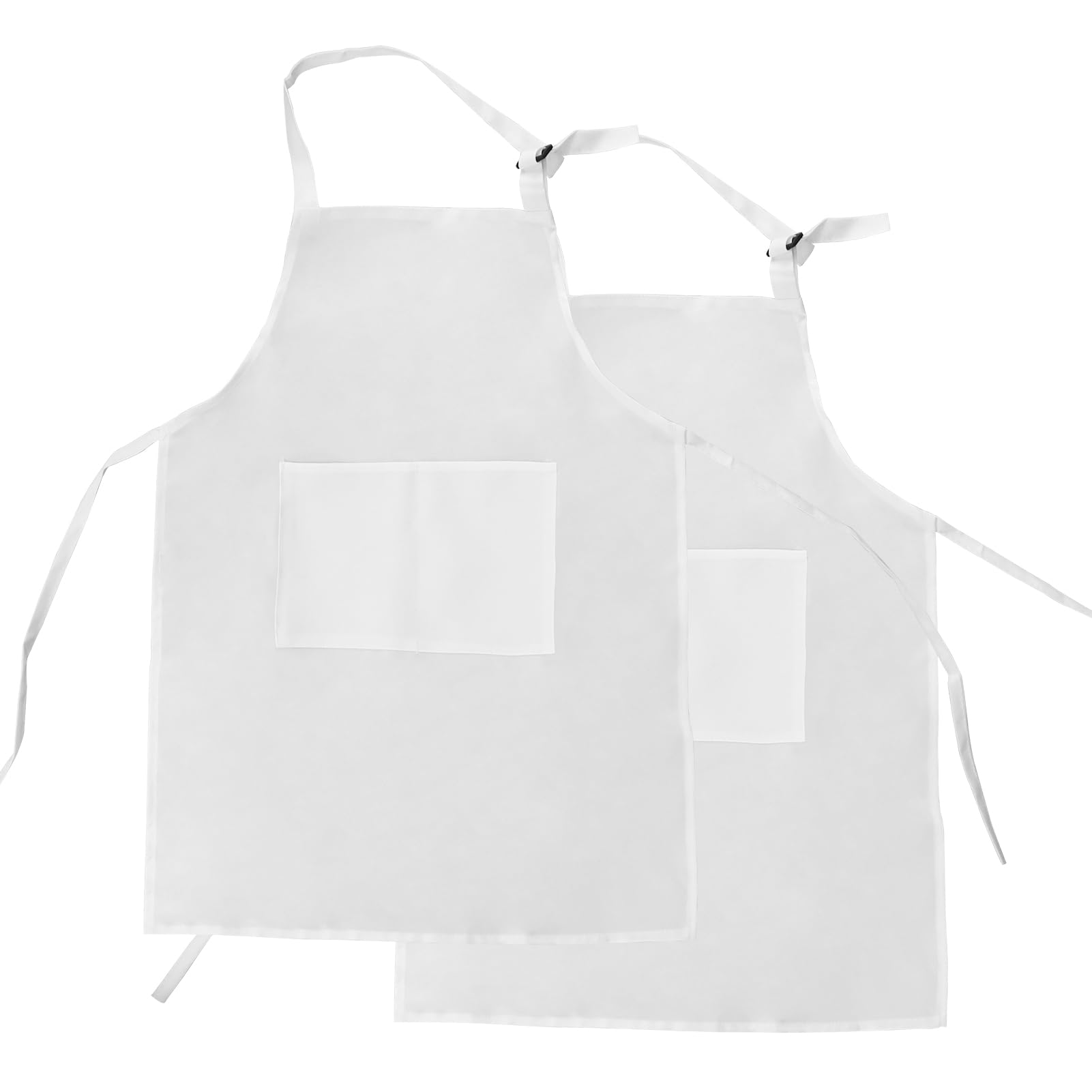Delantal blanco para niños de 2 piezas, delantal de cocina para niños, juego de delantal para pintar, delantal ajustable para niños con 2 bolsillos para cocinar, hornear y pintar (46 * 56 cm)