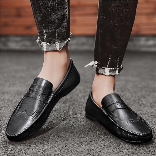 Mens Loafers Round Toe PU Leather Flat Heel Lightweight Anti-Slip Breathable Party Wedding Loafers2