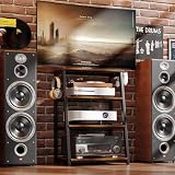 TWSOUL 4-poziomowy regał HiFi, szafka na gramofon, wieża audio z drewna i stali, regał gamingowy z otwartymi półkami, do gramofonów i zestawów stereo oraz zestawów kompaktowych, 48x36x80cm