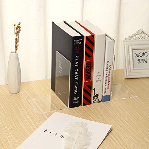 CY craft 6 Pieces/3 Pairs Bookends,Clear Acrylic Bookends for Shelves,Heavy Duty Book Ends and Desktop Organizer,Book Stopper for Books/Movies/CDs,7.3x4.8x4.8 inch - Thumbnail 7