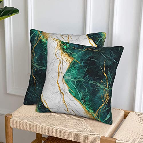 Green And Gold Marble Throw Pillow Covers 18 X 18 Inch Set Of 2 Decorative Pillow Cases Emerald Green Gold Cushion Covers For Sofa Couch Car Bedroom Home Decor #TOP3