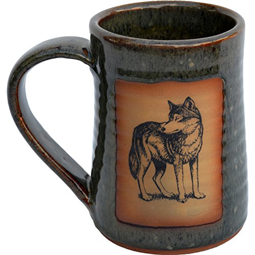ALWAYS AZUL POTTERY Standing Wolf 17 Oz. Small Tankard in Seamist Glaze - Handmade Ceramic Beer Mugs - Stylish and Unique Handcrafted Artistic Stoneware- Polished Clay Cups, Great For Beer & Coffee