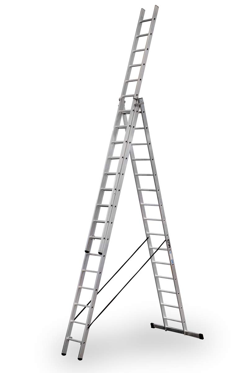 Escalera Industrial de Aluminio Triple Tijera un Acceso con Tramo Extensible 15 x 3 peldaños Serie Robust