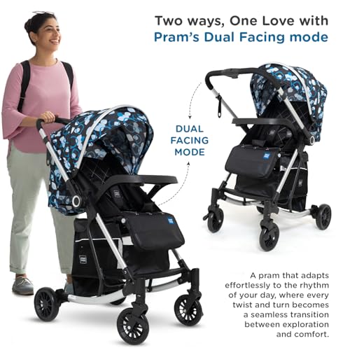 Image of Mee Mee Dream Rocker Baby Stroller /Pram (0-3 Years) | Rocking Feature with 5-Point Safety Harness | 3 Recline Seat Positions, 360 Swivel Wheels, Reversible Handlebar & Spacious Storage Basket