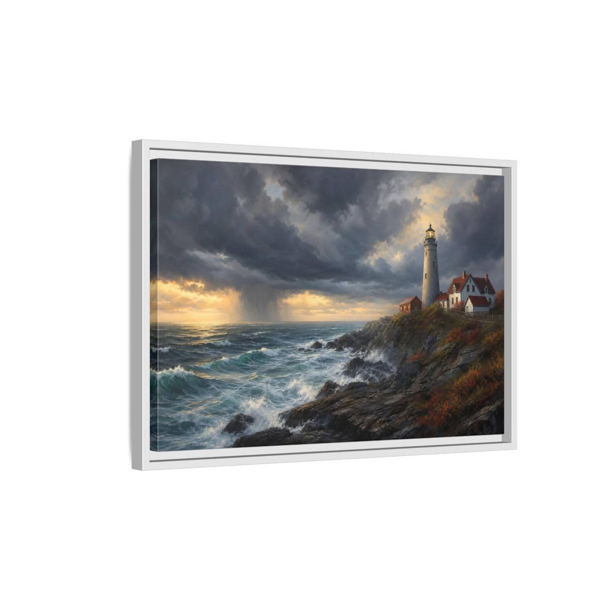 Tableau tempête phare d'écume cadre blanc 60x40 cm - 8