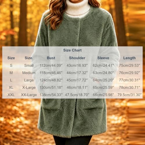 Fleece Jacket Women Open Front Teddy Fall Winter Outerwear Patch Pockets - image 5