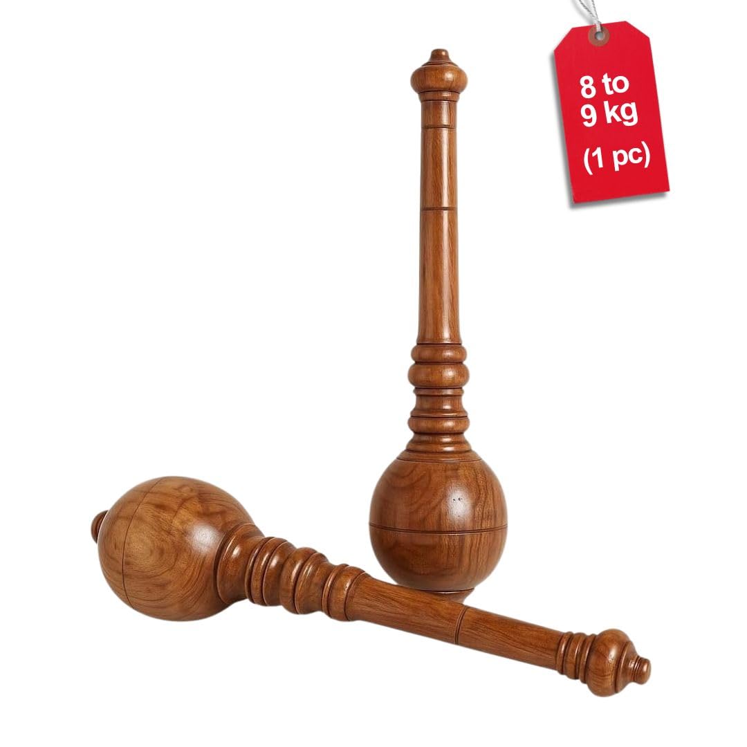 KD Willmax GADA FITNESS BAR INDIAN CLUB HANUMAN MACE SHOULDER EQUIPMENT MEEL KARLA KATAI FITNESS DURABLE WOODEN EQUIPMENT (8 To 9 KG)