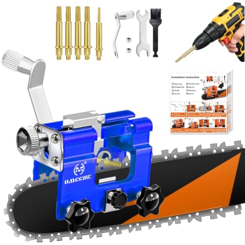 Image of Chainsaw Sharpener Jig Kit, Portable Saw Blade Sharpener with 5 Diamond Sharpening Steels, Chainsaw Sharpening Tool, Hand Crank Chainsaw Accessories for 4 inch-22 inch Chain Saw Blue