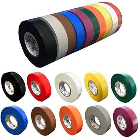 (10 Pack) Morris Products Colored Electrical Tape, 10 Colors Electric Tape, Each 3/4 Inch x 60 Feet x 7 Mil, Black, Red, White, Yellow, Green, Blue, Purple, Orange, Gray and Brown Cover