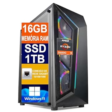 Pc Gamer Computador Cpu Ryzen 5 5600G / SSD 1TB M.2 NVMe / 16gb Memória Ram Ddr4 / Windows 11 Pro