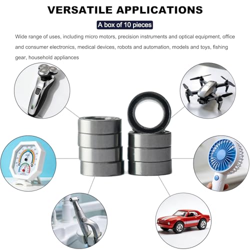 Image of 10 PCS MR106-RS Deep Groove Double Shielded Ball Bearings - 6x10x3mm Micro Bearings for 3D Printers, Electric Motors, Home Appliances, Garden Machiner(MR106)