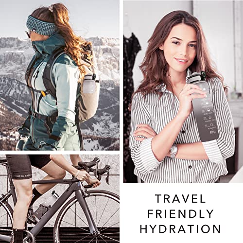 Image of HYETA 32 OZ Water Bottle with Times to Drink and Straw, Motivational Timed Marker Water Bottles with Strap, Leakproof & BPA Free, 1 Liter Reusable Sports Water Bottle for Fitness, Gym & Outdoors, Gray-Black