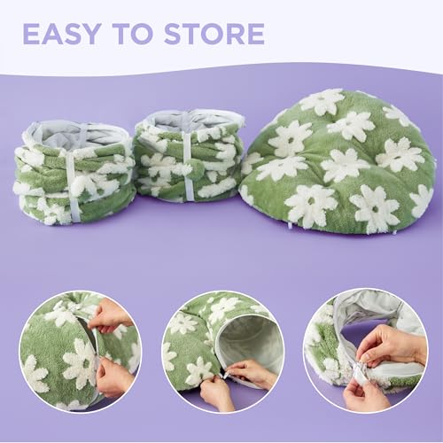 Image of Lesure Large Cat Tunnel Bed - Cute Donut Bed for Indoor Cats with Washable Circle Cushion, Round Pet Peekaboo Cave Toy for Multi Kitten /Puppy /Rabbit, Large Flower Garden Green