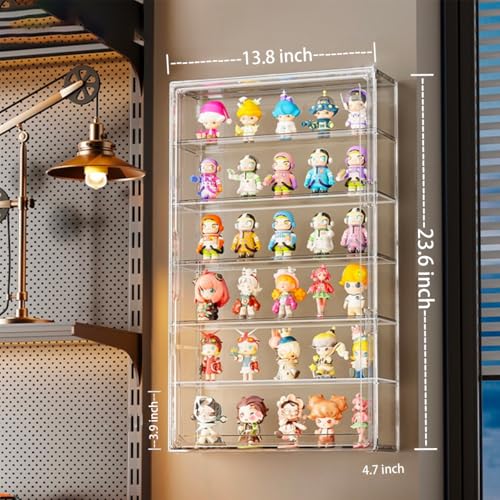 Image of BOHOIDEE 6 Tiers Extra Large Clear Display Case for Figures, Acrylic Storage Organizers Box with Magnetic Door, Wall-Mounted Dustproof Showcase for Collectibles Action Figure