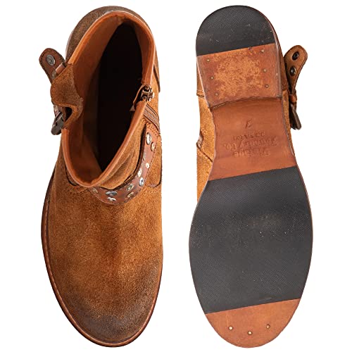 Vintage Foundry Co. Miriam Women’s Fashion Casual Western Biker Rugged Camel Leather Buckled Studded Side Zip Ankle-Boos, Round-Toe, Stacked Heel Platform, Leather-Rubber Outsole, Size 9 #TOP3