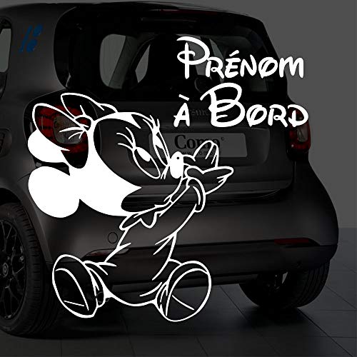 Sticker bébé à bord pour voiture Prénom Personnalisé Minnie 15 cm Blanc - Anakiss