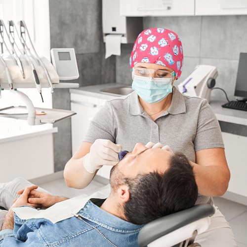 Image of Unittype 4 Pcs Nurse Caps for Women Nursing Working Caps with Button and Sweatband Adjustable Elastic Scrub Hats for Dentist