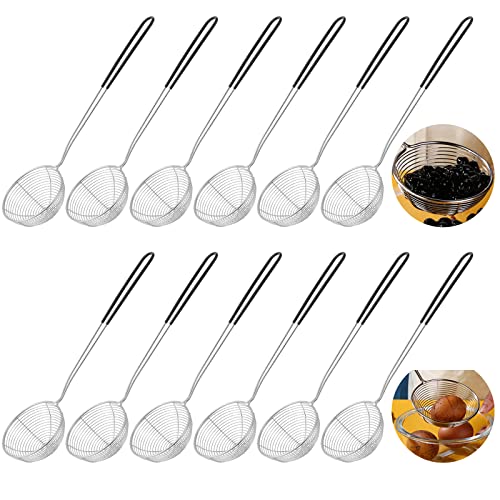 Worldity 12 Stück Hot Pot Sieb Schaufeln, 10,2 cm breit Edelstahl Spinnensieb Skimmer, Hot Pot Spider Löffel mit isoliertem Griff für Küche Kochen Braten Lebensmittel Cover