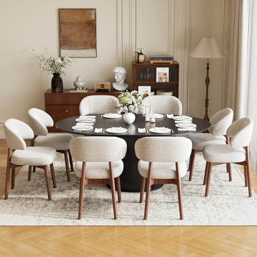 Image of MALOL 47 inch-63 inch Extendable Round to Oval Dining Room Table Chairs Set for 4-8, Modern Wooden Kitchen Table and Chairs with Hidden Storage and Fluted Design for Dining Room /Small Space(Black and Beige)