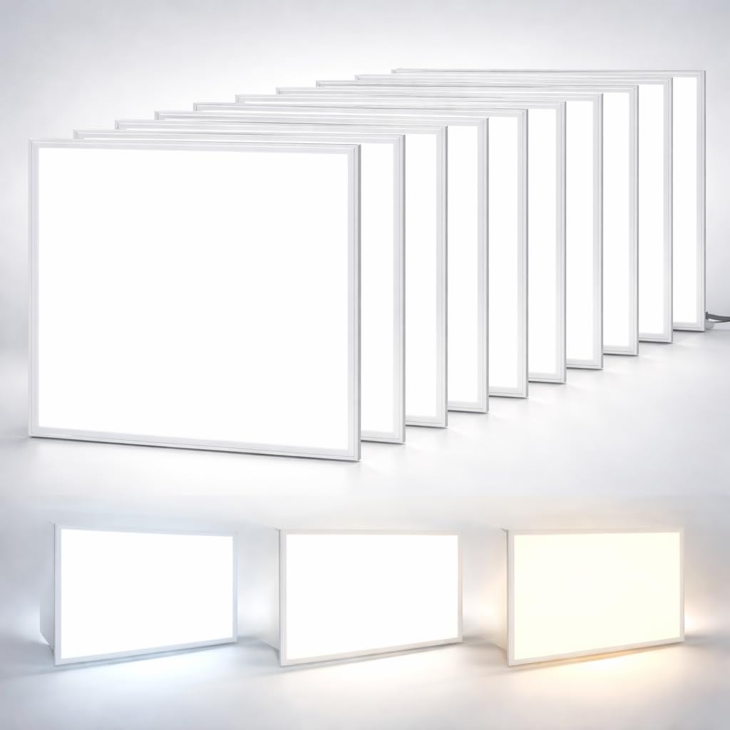 Brightex Pack of 10 LED Panel Light 600x600mm 40W 3600LM Ultra Bright Office Ceiling Light CCT Selectable 3500K 4000K 6500K Recessed or Suspended Flat Square LED Panel for Office, Shop with Driver