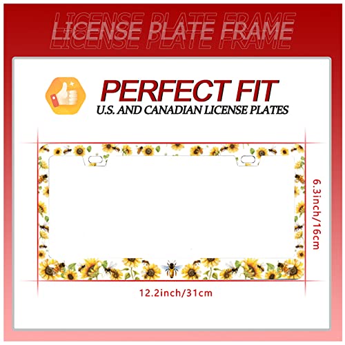 Sunflower Bee License Plate Frame Beautiful Flowers Insect Animal Floral Stainless Steel For Car Decorative Parts Rustproof License Plate Cover For Standard Us Canada License Plate Holder Unisex 12X6 #TOP1
