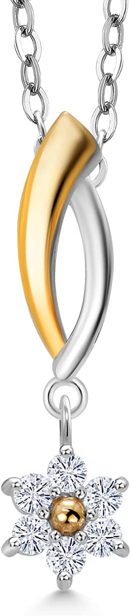 Gem Stone King 10k Yellow Gold and 925 Sterling Silver Lab Grown Diamond Pendant Necklace For Women with Healing Energy Charms Set with Moissanite