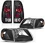 DWVO Headlights Tail Lights Assembly Compatible with Ford F-150 1997 1998 1999 2000 2001 2002 2003 2004 Black Housing Headlights + Smoke Lens Taillights Combo ( Does Not Fit Supercrew Models)